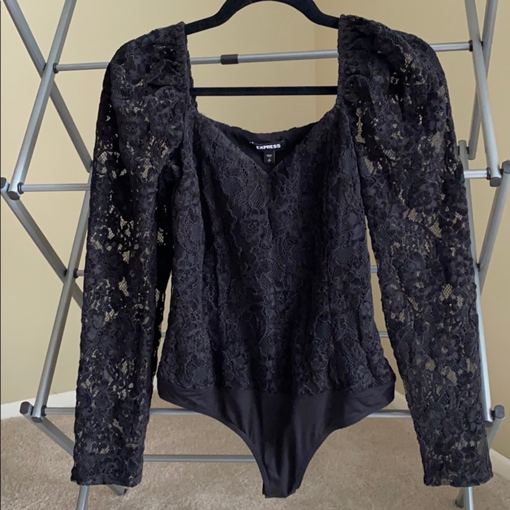 express black lace long sleeve body suit